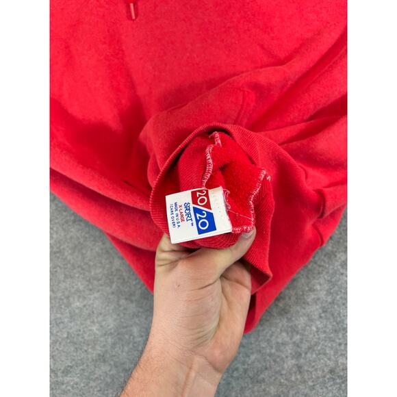 VINTAGE 70s Sport 20/20 Hoodie Mens XL Red Pullover Sweatshirt USA Sportswear - Picture 4 of 5